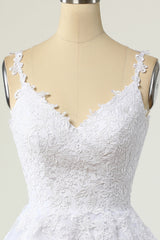 A-line White Lace Appliques Short Prom Dress