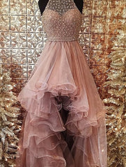 2023 Straturi de margele roz glamour rochii de bal din tul asimetrice