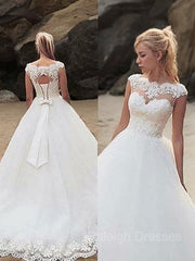 Ball Gown Bateau Court Train Tulle Wedding Dresses With Belt/Sash