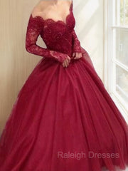 Ball Gown V-neck Floor-Length Tulle Prom Dresses With Lace