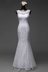 Beautiful Appliques Court Train Lace up Pure White Mermaid Wedding Dresses