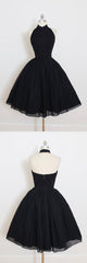 Black Halter Homecoming Dress,A Line Open Back Short Prom Dresses