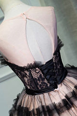 Black Tulle Lace Short Prom Dress, A-Line Black Homecoming Dress