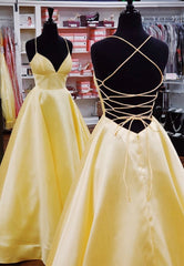 Gelbe satin lange Abschlussballkleider, einfaches A-Line-elegantes Kleid klassisch