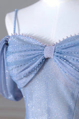 Blue Spaghetti Strap Tulle Long Prom Dress, A-Line Evening Dress