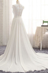 Front Slit Appliques Chiffon A-line Wedding Dress