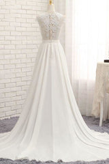 Front Slit Appliques Chiffon A-line Wedding Dress