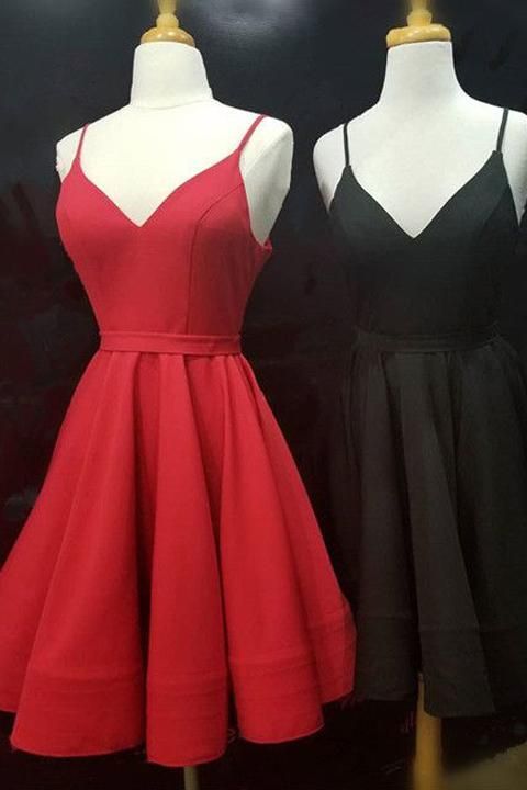 simple real picture red satin spaghetti straps short homecoming dresses graduation dress