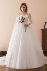 Cape Cloak Tulle Apliques White Wedding Dresses