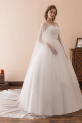 Cape Cloak Tulle Apliques White Wedding Dresses