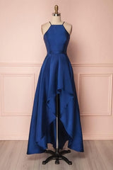 Royal Blue A Line Halter High Low Prom Dresses