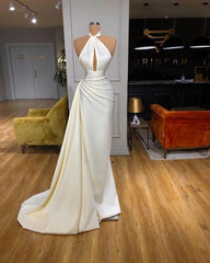 White Long Prom Dress, Sleeveless Evening Dress