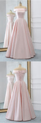 Pink Satin Long Evening Dress, With Pockets Pink Prom Gowns