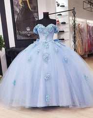 Sky Blue Tulle Wedding Dress, Prom Dress