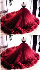 Ball Gown Ruffles Wedding Prom Dresses, Sweetheart Straps