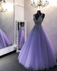 Amazing V Neck Beading Lavender Ball Gown Puffy Girls Sweet Quinceanera Dresses, Prom Gown