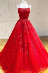 2024 A Line Red Lace Long Prom Gown Ball Gown Sweet 16 Dress