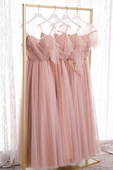 Blush Pink Tulle Long Bridesmaid Dresses, Prom Dress, Evening Dresses