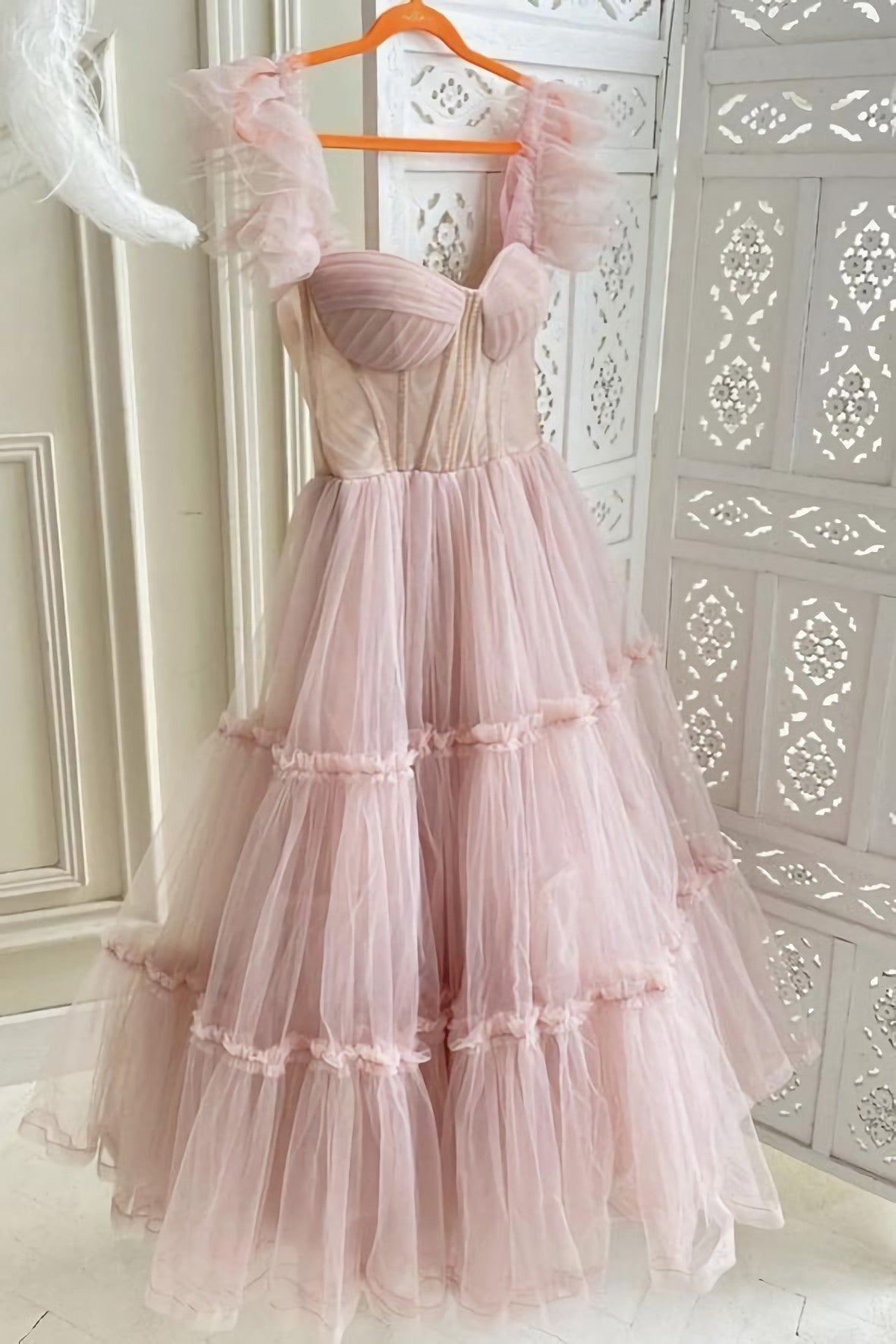 Cute Tulle Short Prom Dress, Pink Evening Dress