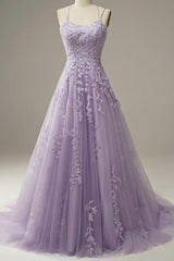 Purple Lace Long A Line Prom Dress, Evening Dress