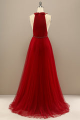 Red Pleated Long Chiffon Prom Dress