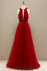 Red Pleated Long Chiffon Prom Dress