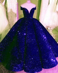 Sequin Ball Gown Dresses, Off The Shoulder Prom Dress