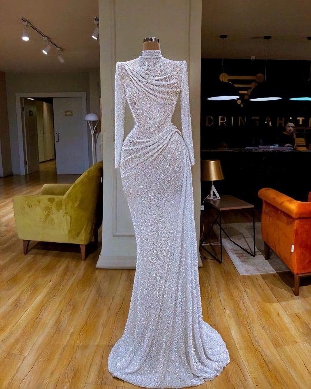 White Sequin Pageant Prom Dress, Evening Gown