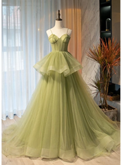 Beautiful Light Green Sweetheart Layers Princess Formal Gown Green Tulle Long Party Dress, Prom Dress