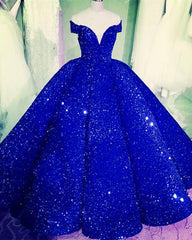 Sequin Ball Gown Dresses, Off The Shoulder Long Prom Dress