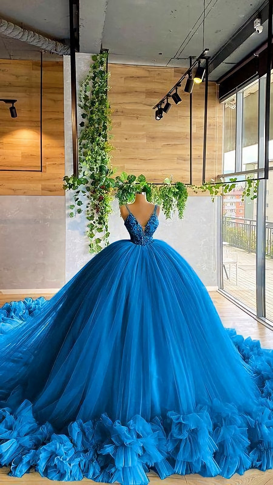 Elegant Blue Ball Gown Long Prom Dress