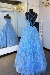 Elegant Straps Blue Appliqued Formal Dress, Prom Dress, Evening Dress