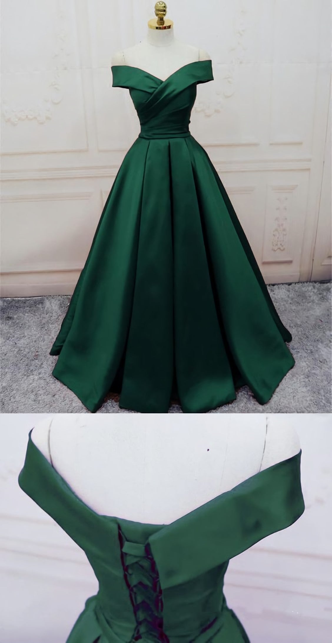 Emerald Dark Green Satin Senior Grad Prom Dress