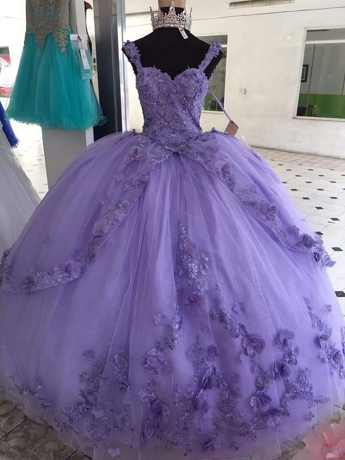 Elegant Long Tulle Prom Dresses, Applique Evening Gown