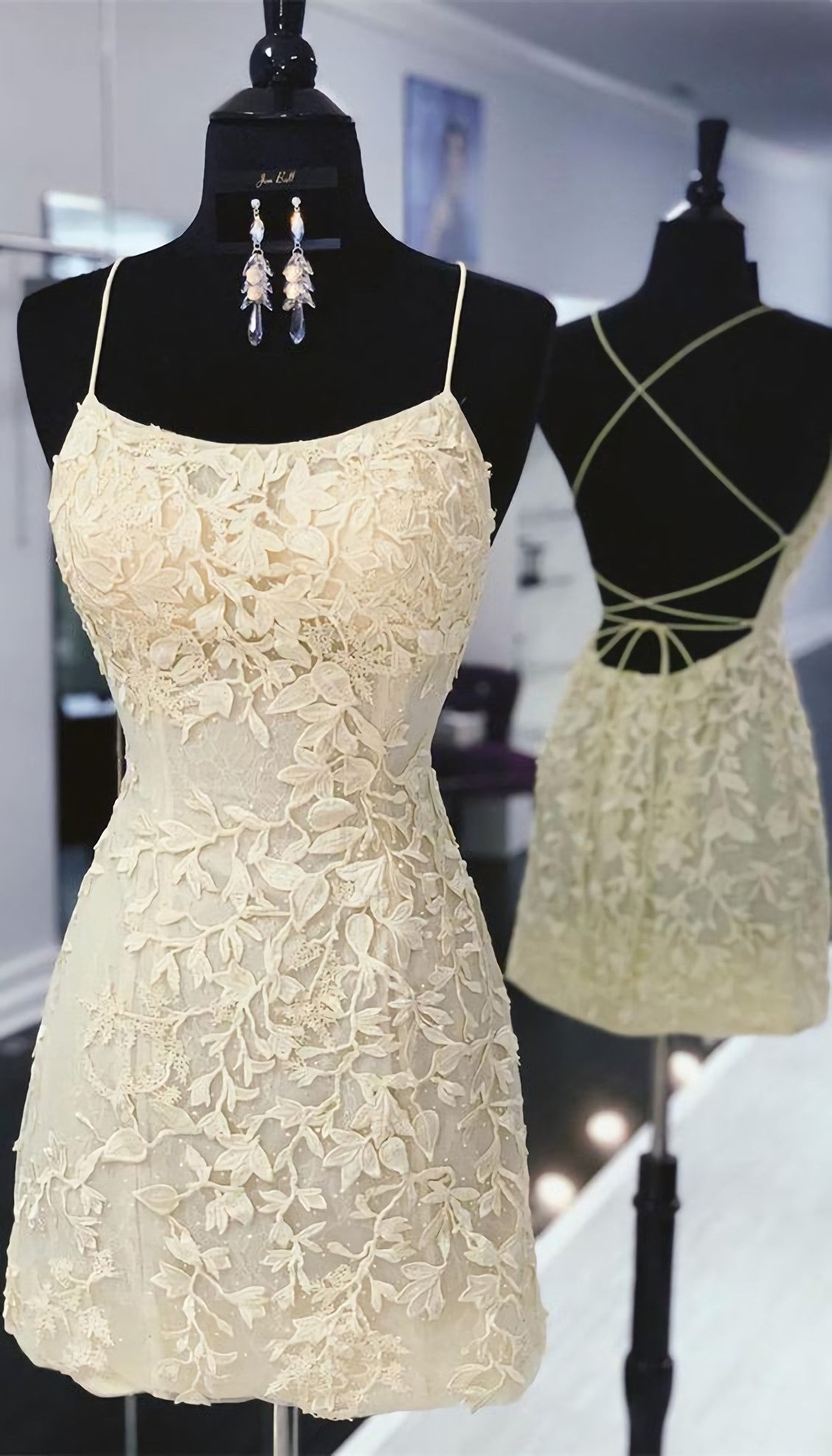 Tight Yellow Lace Homecoming Dresses, Short Yellow Homecoming Dress, With Lace Up Back