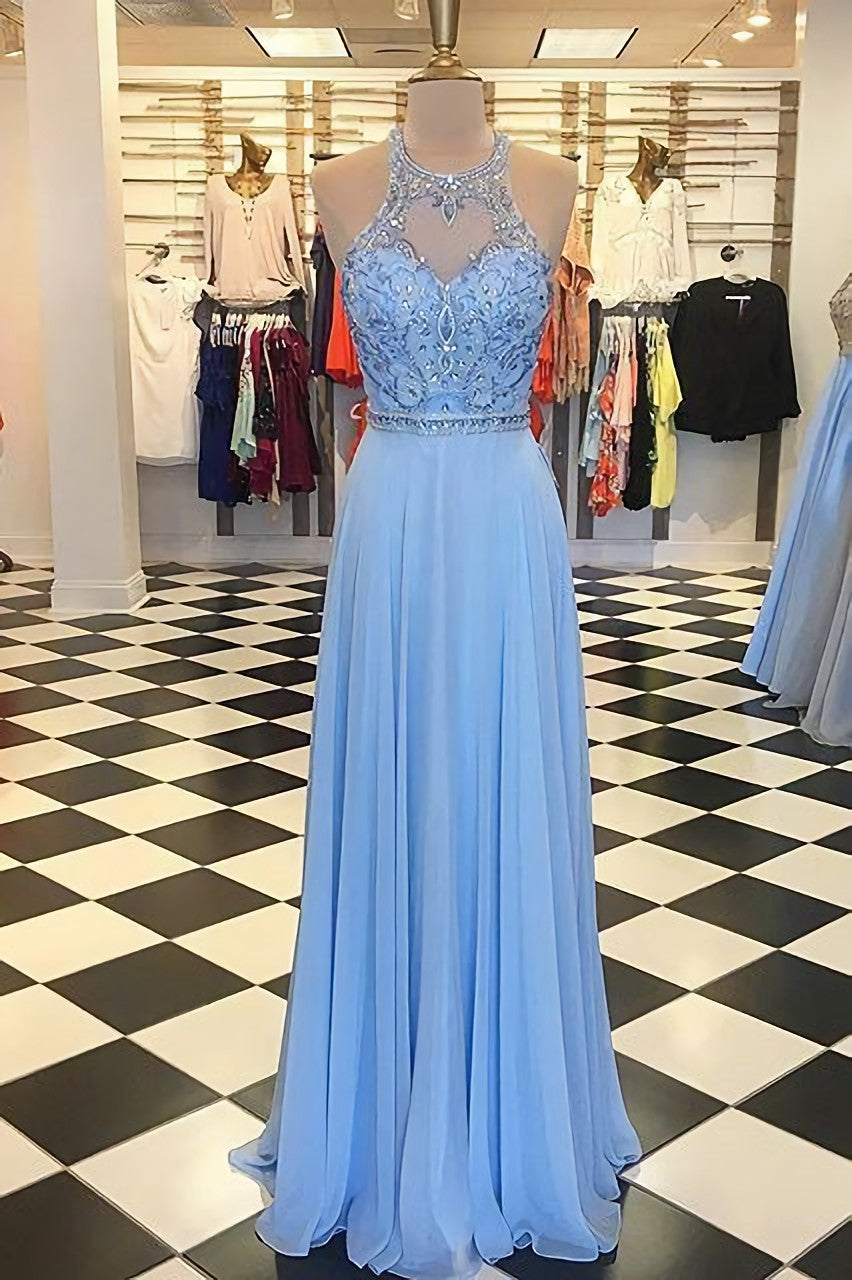 Gorgeous Prom Dress, Blue Chiffon Prom Dress, Long Prom Dress