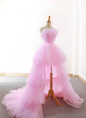 New Arrival High Low Pink Prom Dresses, With Ruched Evening Dresses