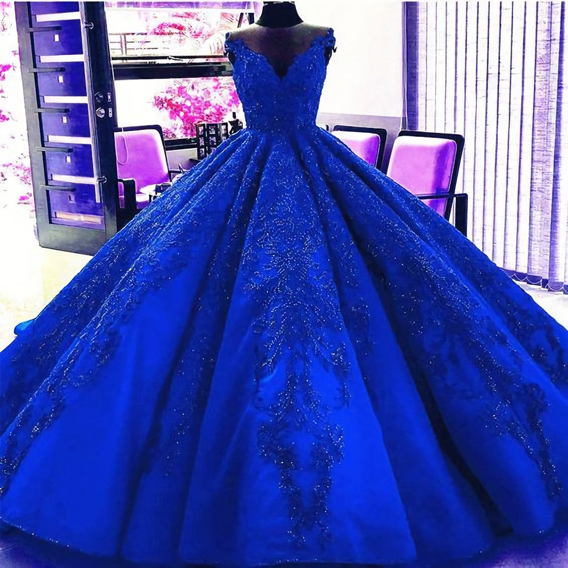 Gorgeous Royal Blue Appliques Beads Quinceanera Dresses, Formal Ball Gown Prom Dress