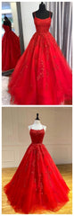 Red Long Prom Dresses, Lace Prom Dresses, Chic Prom Gowns