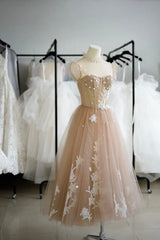 Champagne Lace Short A-Line Prom Dress, Cute Homecoming Party Dress