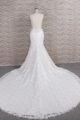 Chic Long Mermaid Sweetheart Spaghetti Strap Appliques Lace Wedding Dress
