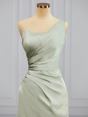 Column One-Shoulder Pleated Floor-Length Charmeuse Bridesmaid Dress