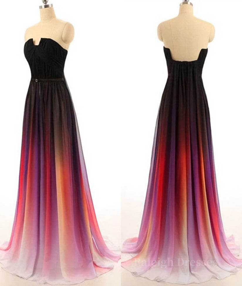 Custom Made Open Back Ombre Colorful Chiffon Prom Dresses, Backless Evening Dresses