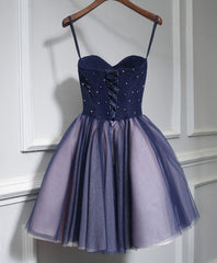 Cute Lace Tulle Short A Line Prom Dress,Purple Homecoming Dress