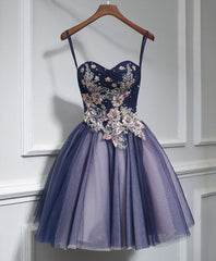 Cute Lace Tulle Short A Line Prom Dress,Purple Homecoming Dress