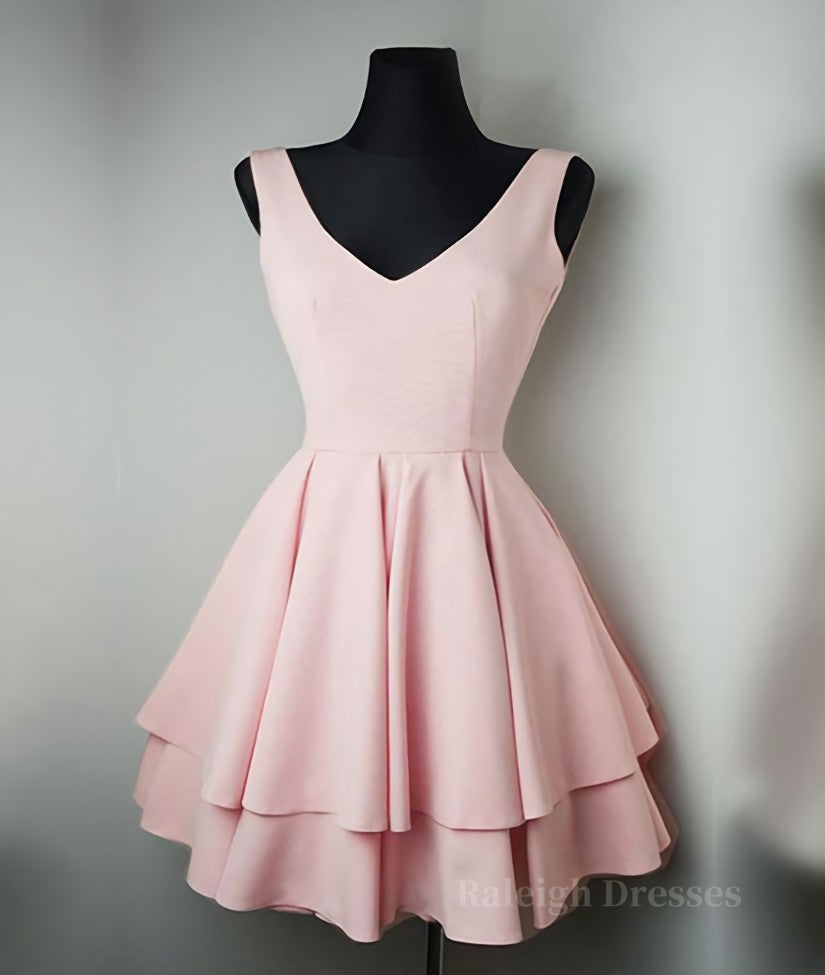 Cute v neck pink short prom dress. pink homecoming dress