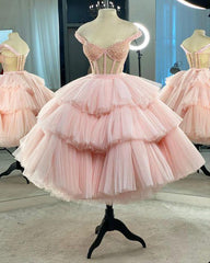 A-Line Pink Tüll kurze Kleid rosa Tüll Homecoming-Kleid
