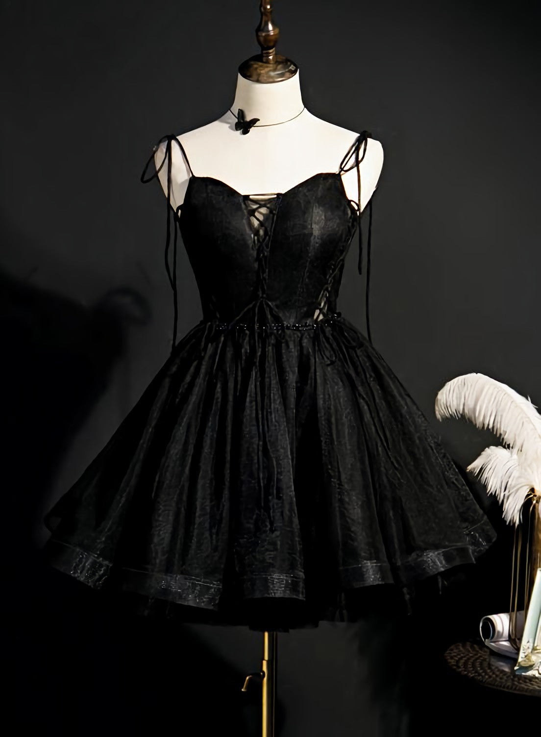 Black Straps Tulle Short Homecoming Dress, Prom Dress, Little Black Party Dresses