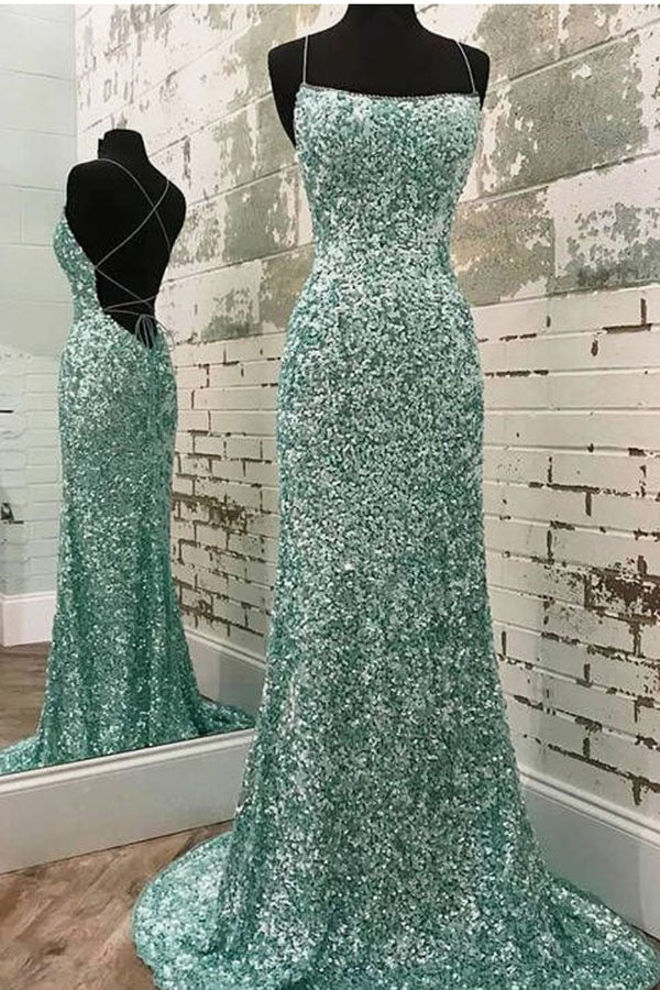 Sparkly Mint Sequin Mermaid Long Party Prom Dress for Women, Shiny Evening Dress