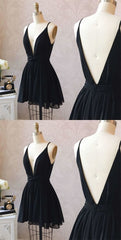 Cute Black Chiffon Short Short Black Homecoming Dresses